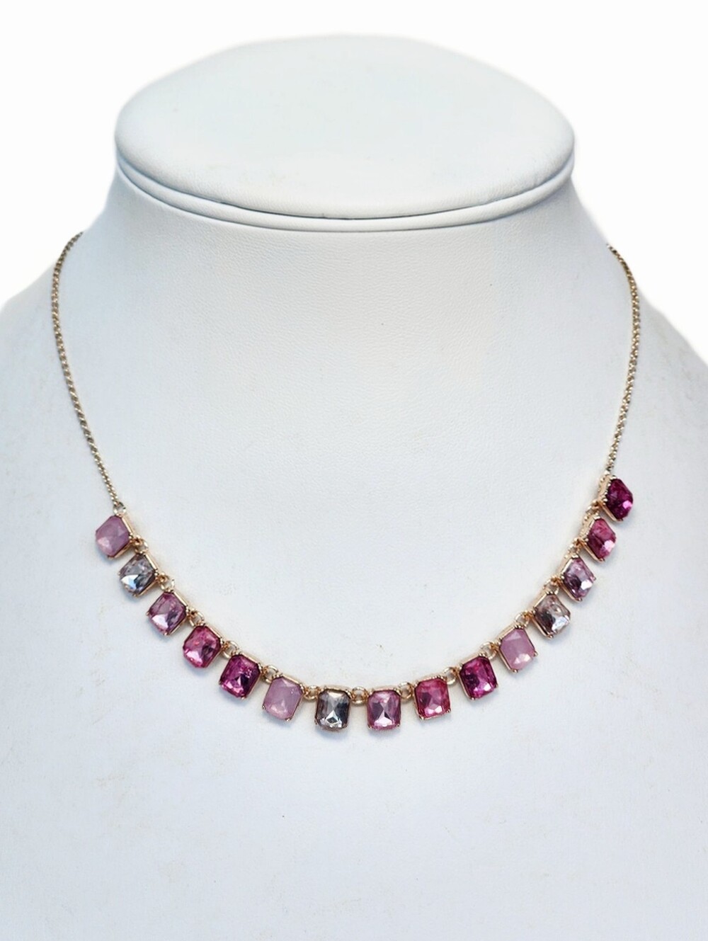 Beautiful ICING Pinks and Clear Rhinestone Gold Tone Necklace
